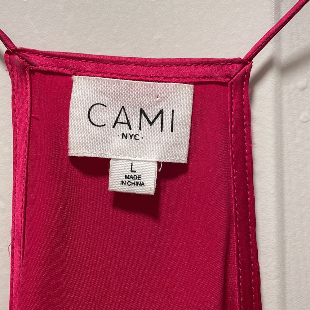 CAMI NYC Racer Charmeuse Cami in Hot Pink with Lace Trim - Picture 3 of 4